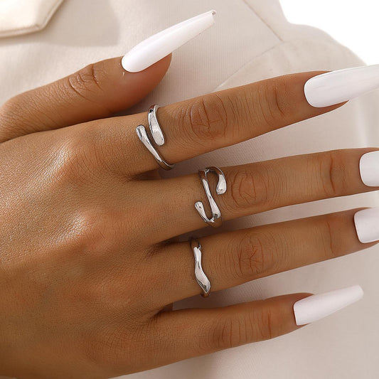 Ensemble de 3 bagues irrégulières en forme de goutte d'eau pour femme, mode créative