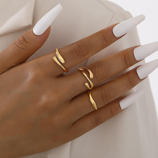 Ensemble de 3 bagues irrégulières en forme de goutte d'eau pour femme, mode créative