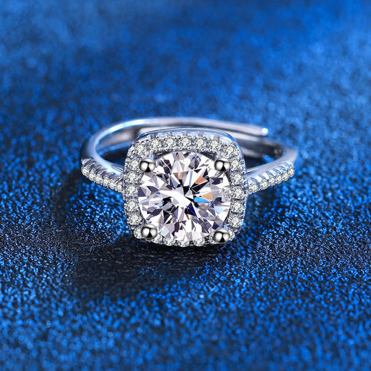 Bague carrée en moissanite à quatre griffes micro-incrustée en argent sterling S925 pour femme